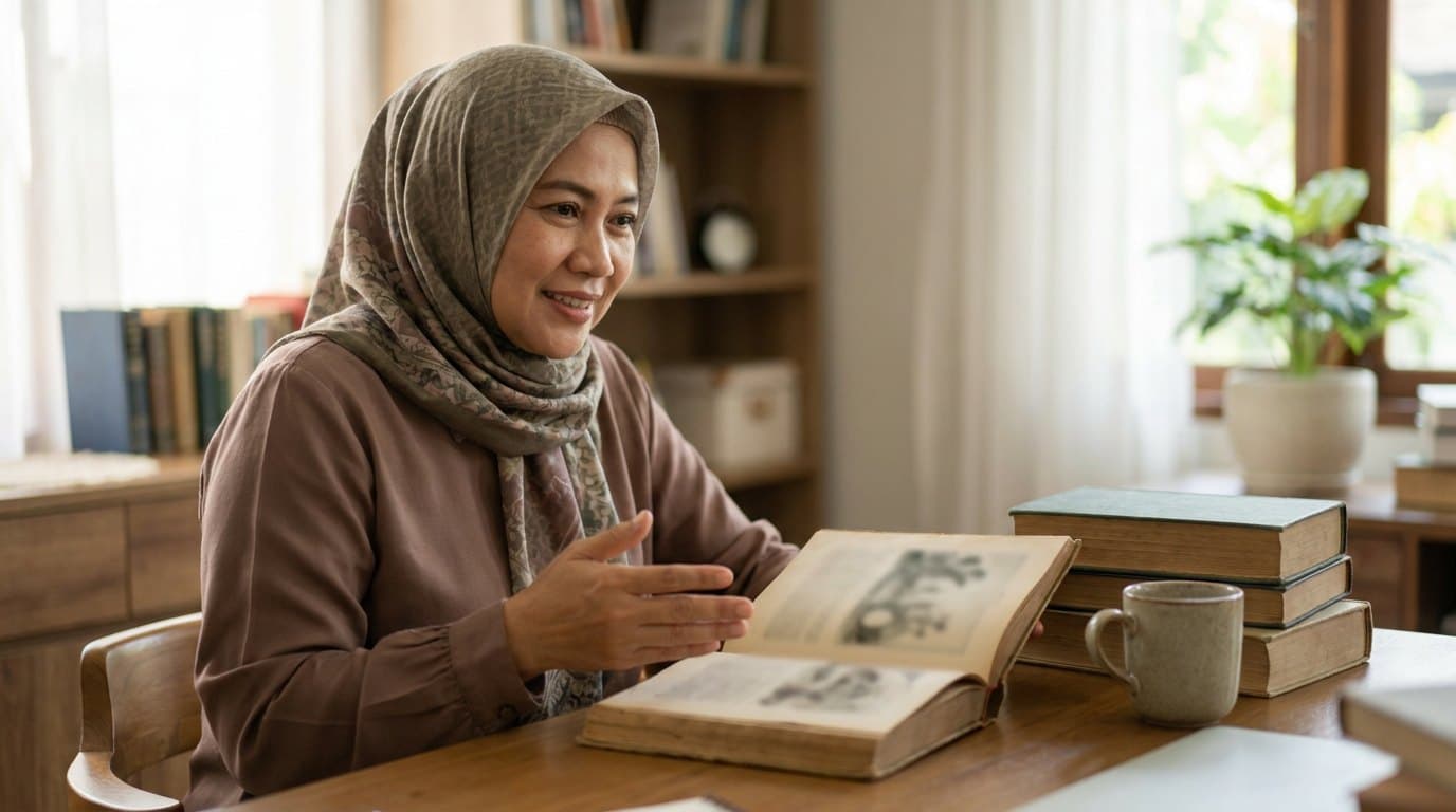 Guru menjelaskan metode belajar membaca Al-Qur'an dengan buku berjenjang
