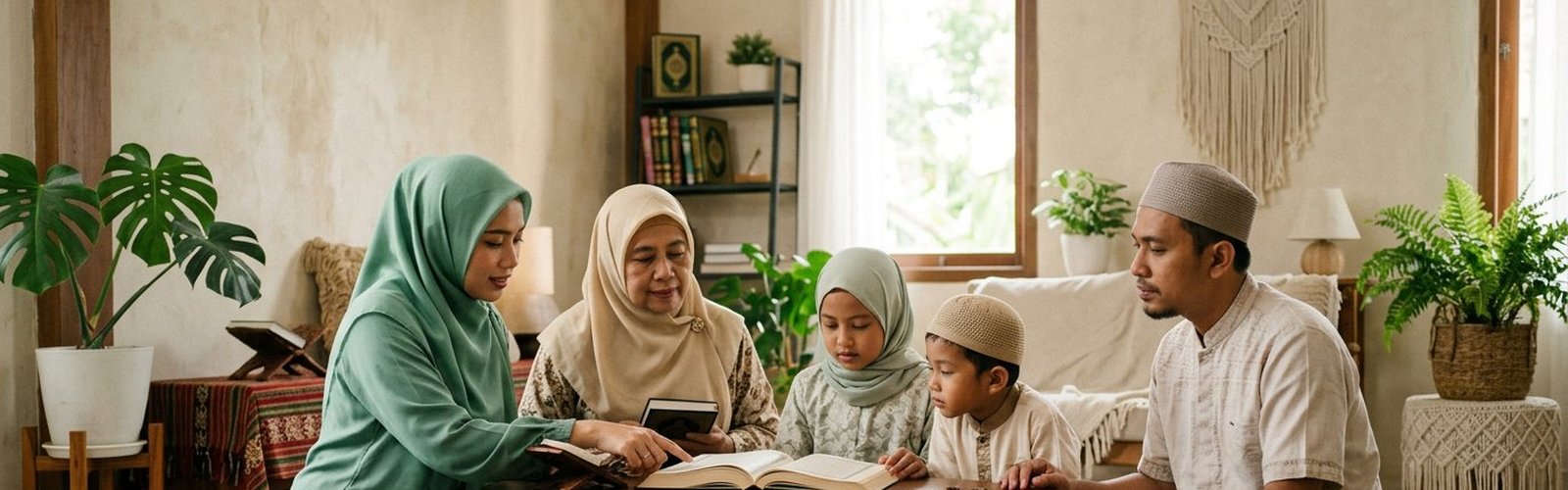 Keluarga belajar ngaji bersama