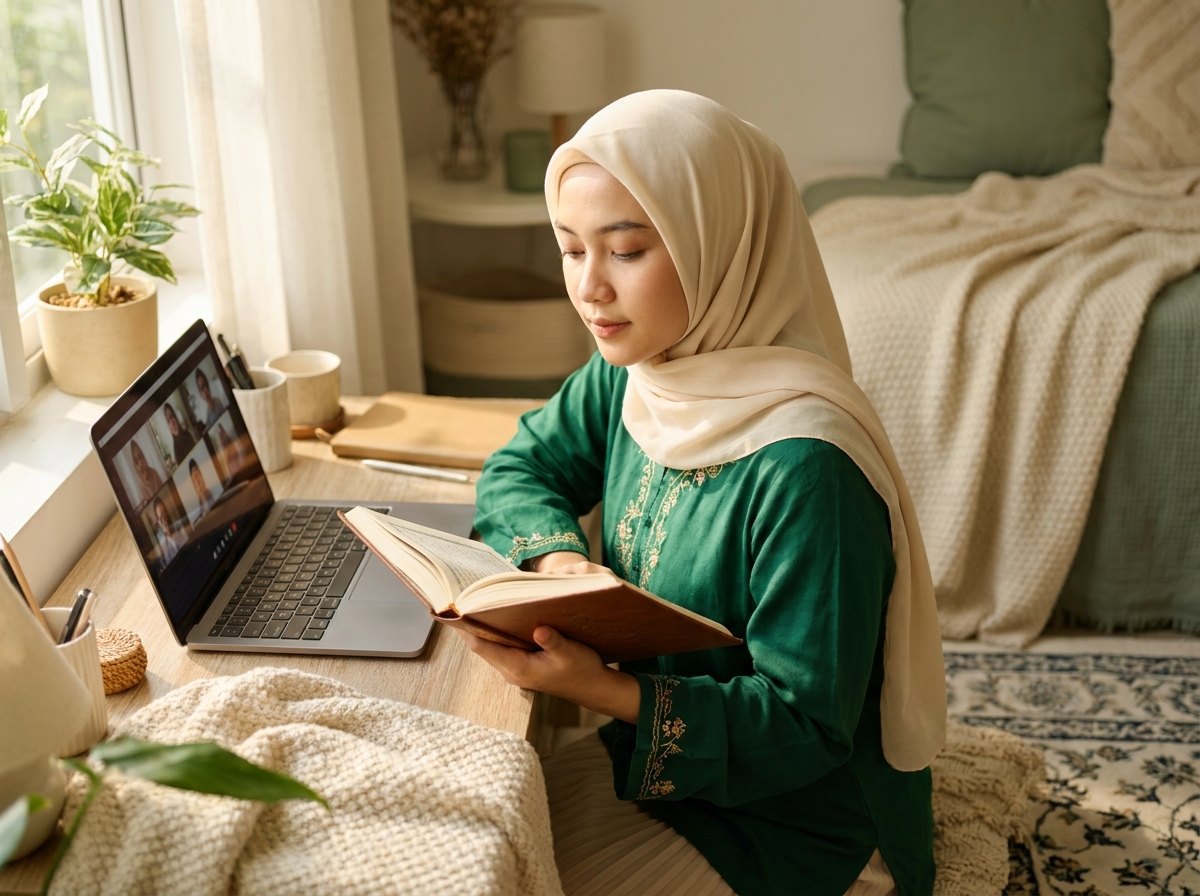 Remaja menghafal Al-Qur'an dalam kelas tahfidz online