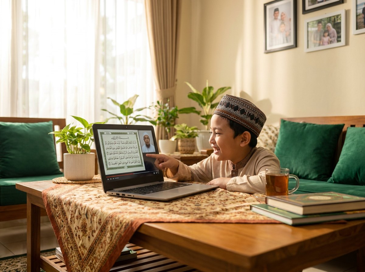 Anak belajar ngaji online dengan ceria